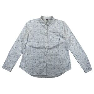 Stio Button Up Long Sleeve Shirt White Blue Flowers Women's XL